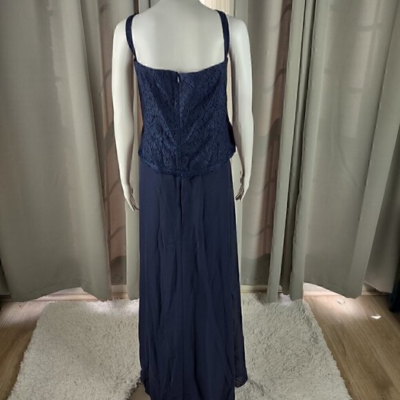 AW Bridal Navy Mother Of The Bride Chiffon, Lace A-Line Maxi Dress Size 24 (NWT) - Picture 4 of 11